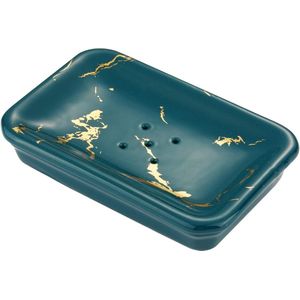 Ceramic Soap Dish - Double-Layer Bar Soap Holder - Rectangle Porcelain Soap Saver with Self-Draining Soap Tray - Shower Bathroom Kitchen Sink - Dark Green Soap Dish Holder