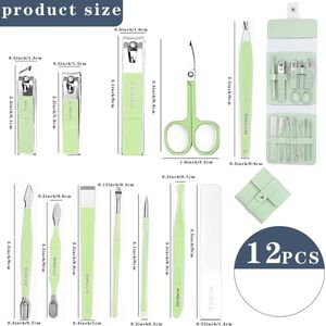 12 Stks Nagelverzorging Kit, manicure set voor vrouwen professionele nagelknipper pedicure set Pedicure Care Tools Roestvrij Staal voor Dikke Vingernagel Teennagel Mannen Vrouwen Dagelijks of Reizen (groen)