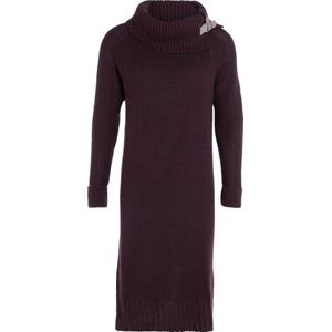 Knit Factory Jamie Gebreide Dames Jurk - Trui jurk dames - Wollen jurk - Herfst- & winterjurk - Wijde jurk - Met warme opstaande kraag - Aubergine - 36/38 - Knielengte