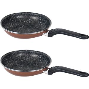 Set van 2x stuks aluminium professionele bruine koekenpan Burgos met anti-aanbak laag 28 cm - Hapjespannen