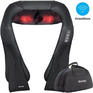 Auronic Shiatsu Massagekussen Draadloos - Elektrisch Nekmassage Apparaat - Infrarood - Inclusief Draagtas - Nek en Schouder - Massage Apparaten - Zwart