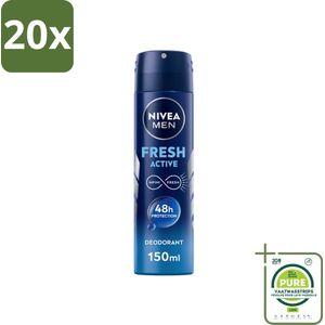 20 x NIVEA MEN - Deodorant Spray - Fresh Active - 150 ml - Grootverpakking - Frisheid - Zweet - Geur - Deodorant - Mannelijke Geur