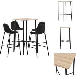 vidaXL Barset Eiken - 60x60x111 cm - MDF - Gepoedercoat staal - Zwart - 51x49x99 cm - Stoffen bekleding - Ergonomisch design - Set tafel en stoelen