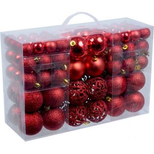 2x stuks pakket met 100x rode kerstballen kunststof 3, 4 en 6 cm - Kerstboomversiering/kerstversiering rode kerstballen