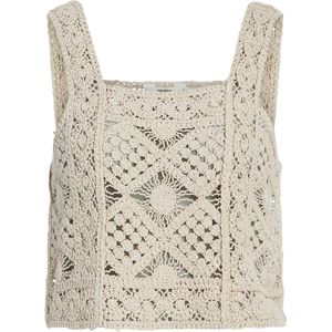 Object - Open Gebreide Top - Beige - Mouwloos - Cropped Fit