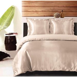 Princessdekbedovertrek -Glans Satijn Uni -Tweepersoons -200x200/220 cm +2 kussenslopen 60x70 cm-Taupe