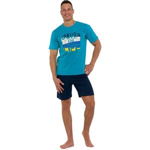 Heren korte katoen pyjama- turkoois M