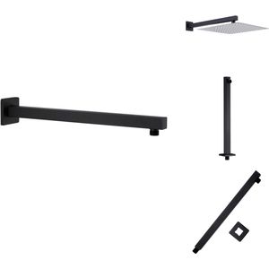 vidaXL Douchearm - Douchearmen - Douchestang - Douchestangen - Douchearm vierkant 40 cm roestvrij staal 201 zwart