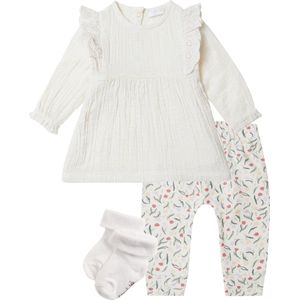 Noppies - Kledingset - 3 delig - Jurk Cologne Whitecap Grey - Legging Cape Cod Whitecap Grey - 1 paar sokjes - Maat 86