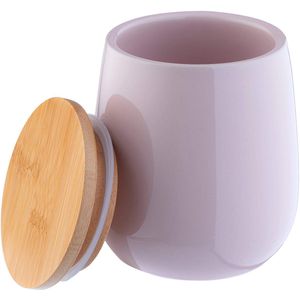 KADAX Cosmeticadoos, keramische opbergdoos, katoenen doos met deksel van bamboe, wattenschijfhouder, voorraaddoos, wattencontainer, universele doos voor badkamer, wattenschijfjes, rond (roze)