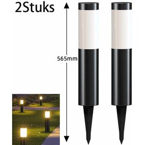 Meedeer Solar Tuinlamp-Tuinverlichting op zonne energie-Padverlichting-2Stuks Solar Tuinverlichting-Warm licht-Zonne verlichting voor buiten-buitenlamp-landschap stok lamp buiten-Gazon lamp Cilindrisch steek lichten zaklamp straatlantaarn(Zwart)