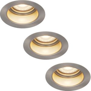 Set van 3 HOFTRONIC Mari - LED inbouwspot verdiept RVS - 2700K Warm wit licht - Verwisselbare GU10 5 Watt 400 Lumen - Dimbaar - IP65 waterdicht - Voor binnen en buiten - Zaagmaat:67-75mm - Inbouwdiepte: 111mm - Voor binnen - badkamer en buiten