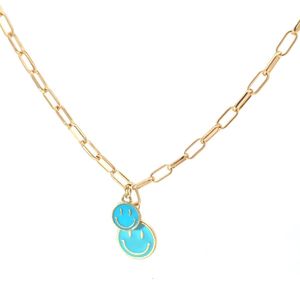 Gouden ketting met grote en kleine blauwe smiley