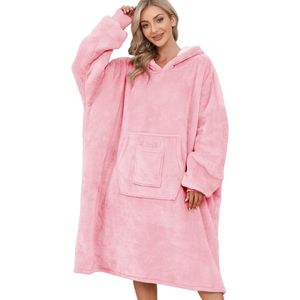 Hoodiedeken voor dames - zachte warme capuchontrui - hoodie - sweatshirt - oversized deken met capuchon - oversized - Oodie dekentrui - roze