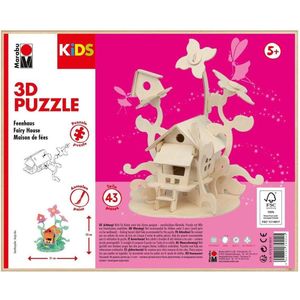 Marabu Kids 3D Puzzel DIY Hout - Feeën Huis 23x21cm - Knutselset
