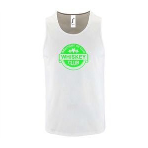 Witte Tanktop sportshirt met ""Member of the Whiskey club"" Print Neon Groen Size XL