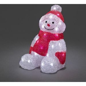 Konstsmide 6147 - Verlicht kerstfiguur - 32 lamps LED acryl sneeuwpop zittend - 19x26 cm - op batterij - voor buiten - koelwit