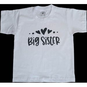 tshirt - zwangerschap - aankondiging - big sister - Wit met zwarte opdruk - maat 98 / 104