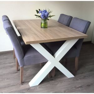 Eettafel Milaan - Kruispoot - X poot - Licht Bruin Eiken / Wit Onderstel - 90 x 180 cm