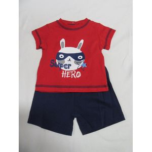 wiplala, kledingset , jongen, rood / marine , super hero  9 maand 74