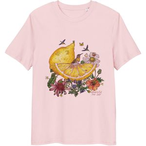T-shirt Squeeze the Day - Citroen en Bloemen Print - Dames en Heren - Roze - XL