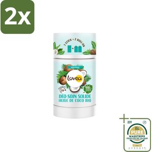 Lovea – Deodorant – Solid Organic Coconut Oil – Natuurlijke bescherming – 50 g - Voordeelverpakking - 2 stuks - Biologische deodorant - Gevoelige huid