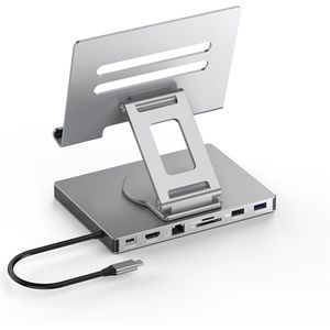 7-in-1 USB-C Docking Station met Tabletstandaard – HDMI 4K@60Hz, Ethernet, 3×USB 3.0, SD/TF-kaartlezer, PD-oplaadpoort – Aluminium Multifunctionele Hub Geschikt voor Laptop, MacBook, iPad & Android Tablets