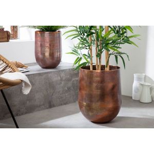 Set van 2 bloempotten BLOEMEN L 15/20cm gevlamd metaal koper - 40906