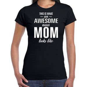 Awesome new mom - t-shirt zwart voor dames - Cadeau aanstaande moeder/ zwanger XS