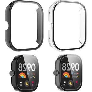 Beschermhoes volledige afdekking van 360 graden compatibel met Xiaomi Redmi Watch 4 - PC met gehard glas - schokbestendig - transparant en zwart - HD-displaybescherming. .