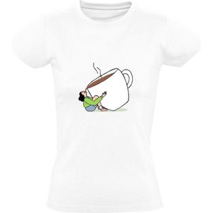 Grote koffie kop Dames T-shirt - warme drank - mok - cafeine