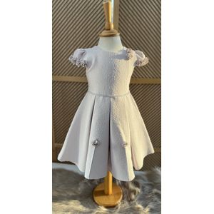 luxe feestjurk met tasje-moderne jurk voor meisjes-galajurk-vintage jurk-effen feestjurk-bruiloft-foto-verjaardag-doopsel-parels-steentjes-bloemen-licht lila kleur-katoen- 2 tem 3 jaar maat 98