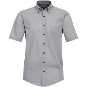 CASA MODA Sport casual fit overhemd - korte mouw - popeline - wit met blauw en bruin dessin - Strijkvriendelijk - Boordmaat: 51 - 52