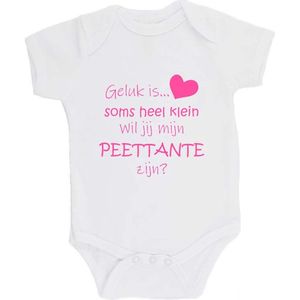 100% katoenen Romper ""Geluk is soms heel klein Wil jij mijn PEETTANTE zijn?"" Meter Unisex Katoen Wit/roze Maat 62/68
