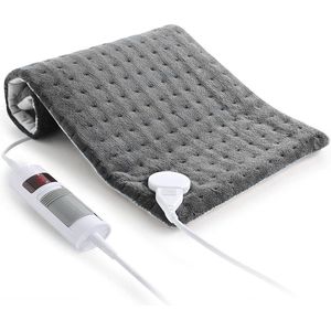 Verwarmingskussen automatische uitschakeling - elektrisch warmtekussen 30 x 60 cm - rug schouders nek - temperatuurinstelling - snelle verwarmingstechniek - oververhittingsbeveiliging - grijs