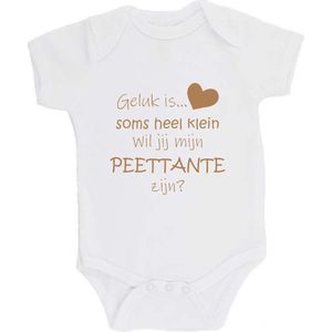 100% katoenen Romper ""Geluk is soms heel klein Wil jij mijn PEETTANTE zijn?"" Meter Unisex Katoen Wit/capuccino Maat 68/74