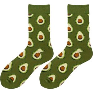 Avocado Sokken - Grappige Sokken - Dames maat 37-41 - Funny Socks Eten - Groen/Vegan