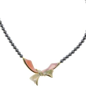 Behave Ketting - hematiet parelketting - dames - strik hanger - grijs - antraciet - goud - roze - wit - 45 cm