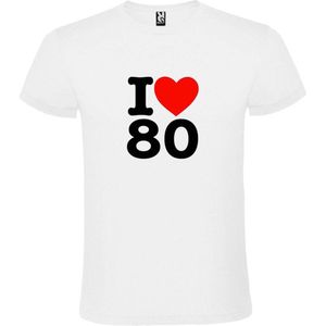 Wit T shirt met  I love (hartje) the 80's (eighties)  print Zwart en Rood size XS