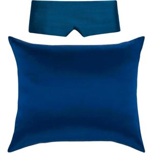 100% Zijden kussensloop Blauw hotelsluiting 19 Momme & Perfect Sleep slaapmasker 22 Mommer - Kussensloop | 60x70cm | 100% moerbei zijde | Dubbel gestikte naden aan de binnenkant - Satijn geweven zijden kussensloop - 60x70cm - Satijnen kussensloop