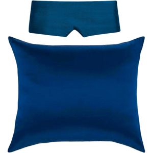 Perfect Sleep Set Blauw - Kussensloop & Slaapmasker - Silk Heaven - 60x70cm