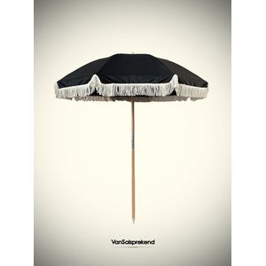 Parasol - Ibiza - Bali - 180x210cm -Ø180 cm Met franjes - inclusief bewaartas - Zwart