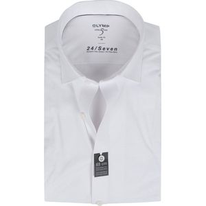 OLYMP Level 5 24/Seven body fit overhemd - mouwlengte 7 - wit tricot - Strijkvriendelijk - Boordmaat: 41