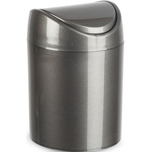 Plasticforte Mini prullenbakje - donkergrijs - kunststof - met klepdeksel - keuken aanrecht/tafel model - 1,4L - 12 x 17 cm