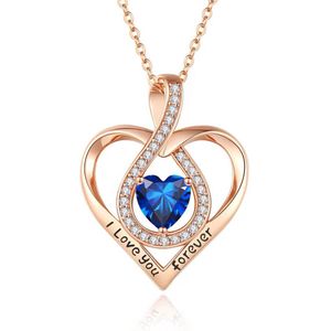 I love you forever ketting met blauw Swarovski® hartje - 45 cm - Valentijnsdag - Moederdag Cadeau - Geschenkset Vrouwen - Cadeau voor Vrouw - Verjaardagscadeau - Cadeau - Geschenk voor haar - Kerst Cadeau - Juwelia