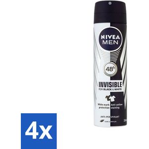 Nivea - Men - Deospray - XXL - Invisible Black & White Original - Anti-Transpirant - 200 ml - Voordeelverpakking - 4 stuks
