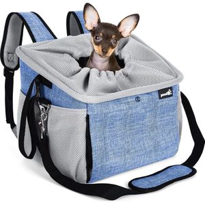 Pet Carrier Bag Multifunctionele Hond Fietsmand Tas - Rugzak - Schoudertas - Auto Reisdrager 4 in 1 Draagbare Ademende Hondendrager, Geweldig voor Katten Puppy Kleine Honden Reizen en Buitenshuis (Blauw)