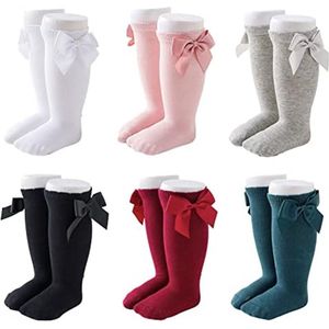 6 paar katoenen kniekousen met strikjes voor babymeisjes - soklengte 11-13 cm, geschikt voor 12 tot 24 maanden