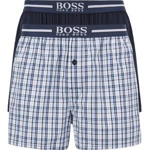 HUGO BOSS boxershorts woven (2-pack) - heren boxers wijd model - navy blauw en geruit - Maat: XXL