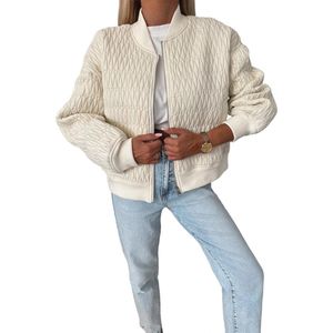 Warme winterjas met quiltpatroon voor dames, lange mouwen, kraag, ritssluiting, casual effen cropped jassen met zakken